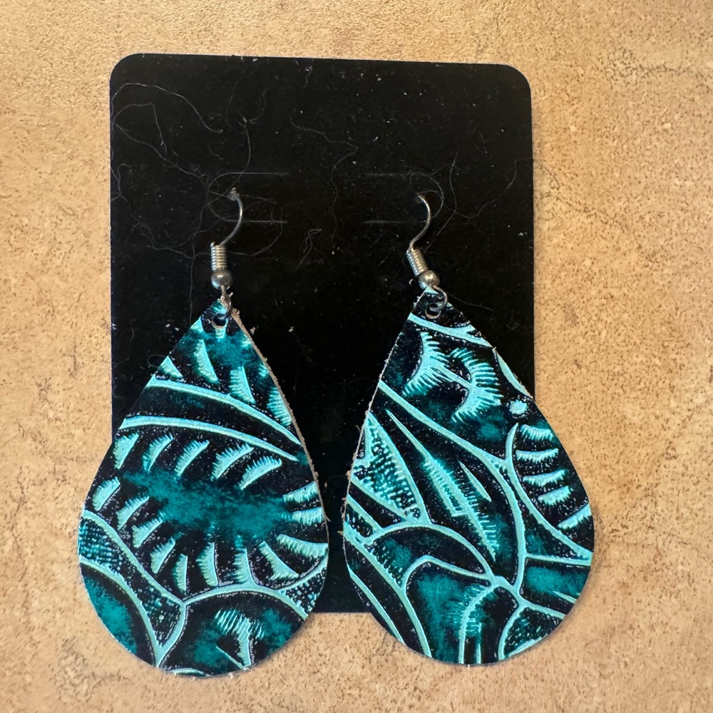 Aqua and black print earrings in a unique design